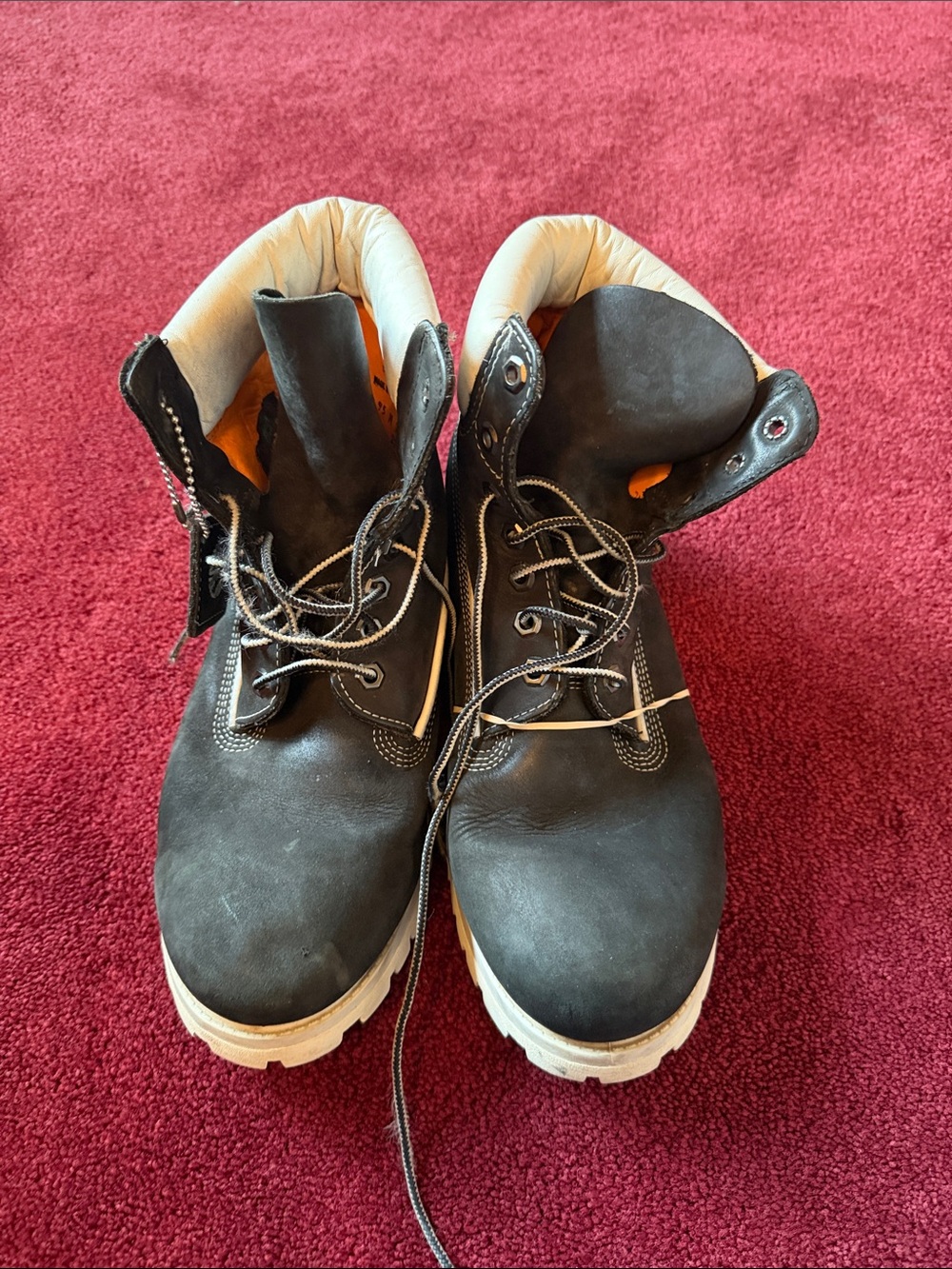 Timberland Black Work Boots with Cream Collar